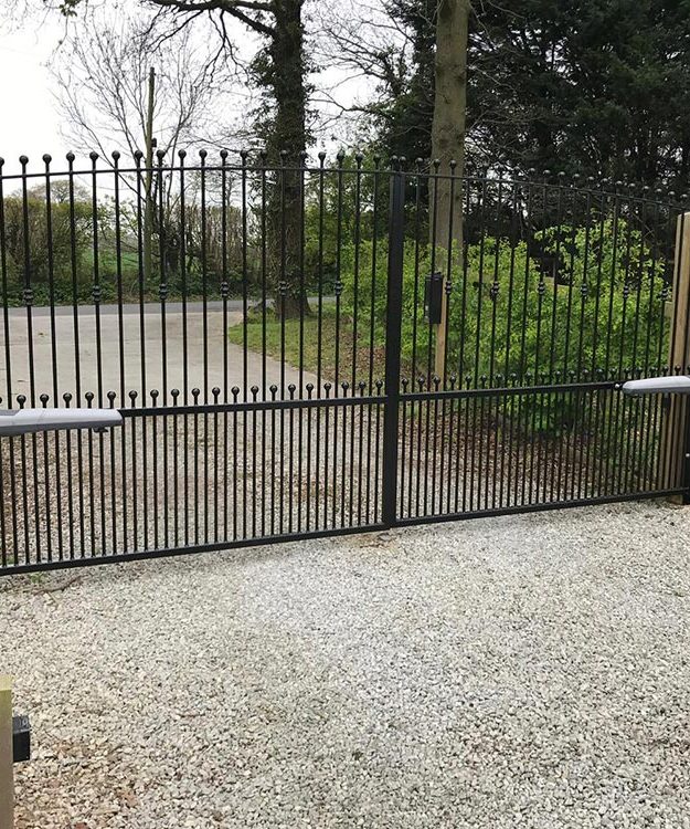 A security black wrought iron gate by Patron Security Ltd